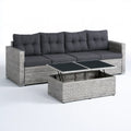 Szary zestaw ogrodowy z polirattanu: sofa 3-osobowa 191 x 70 x 83 cm i stolik ze schowkiem 100 x 60 x 45 cm